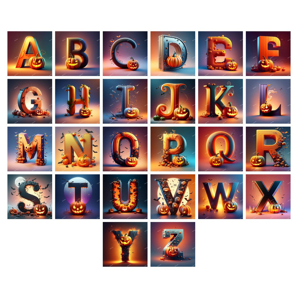 Jack-o'-Lantern Alphabet — choose your individual printable letter A to Z