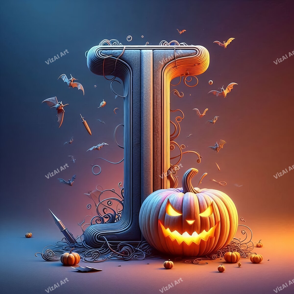 Jack-o'-Lantern Alphabet Wall Art letter I