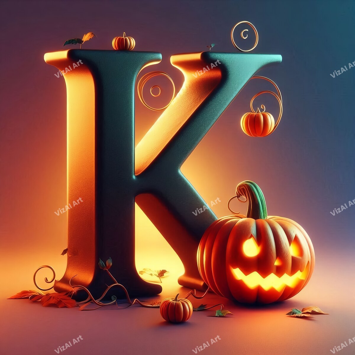 Jack-o'-Lantern Alphabet Wall Art letter K