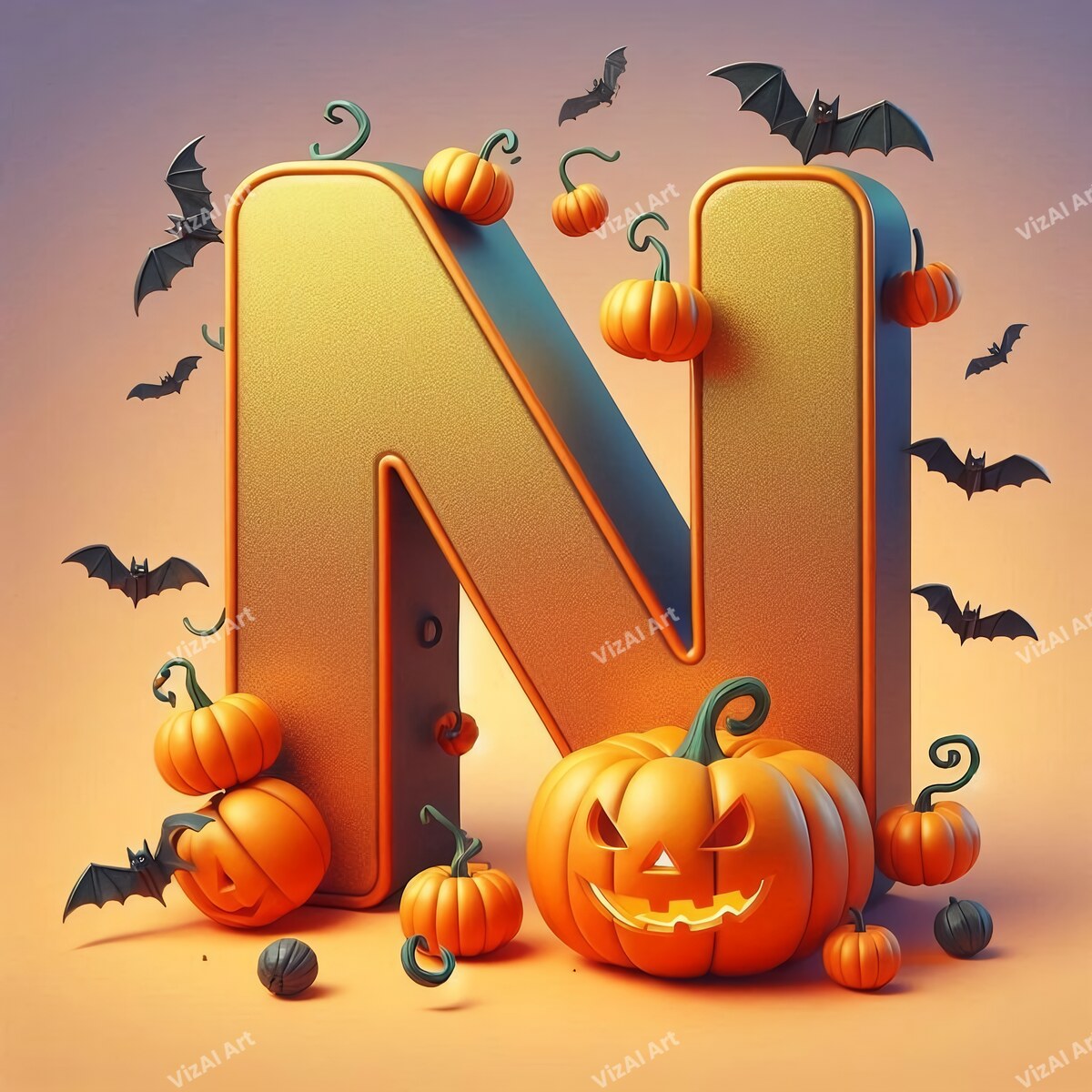 Jack-o'-Lantern Alphabet Wall Art letter N