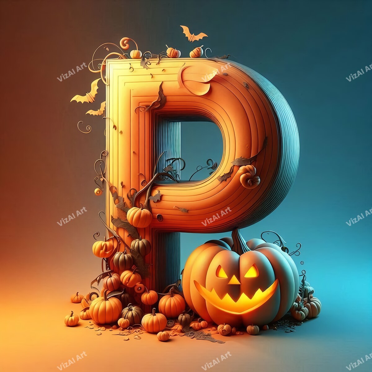 Jack-o'-Lantern Alphabet Wall Art letter P