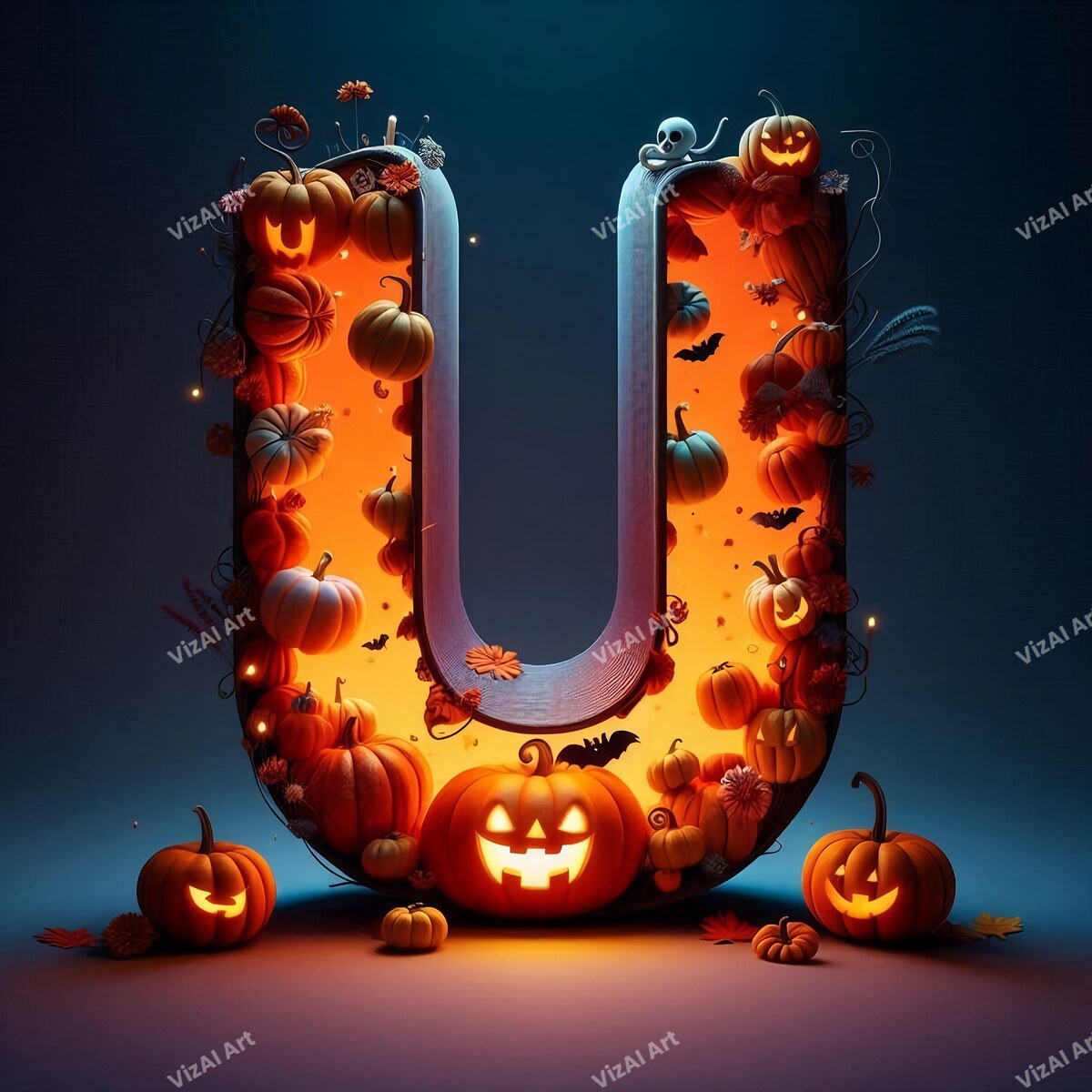 Jack-o'-Lantern Alphabet Wall Art letter U