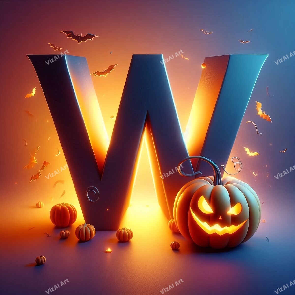 Jack-o'-Lantern Alphabet Wall Art letter W