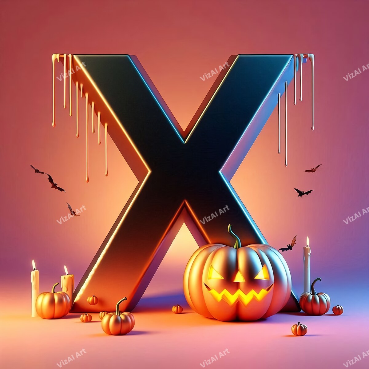 Jack-o'-Lantern Alphabet Wall Art letter X