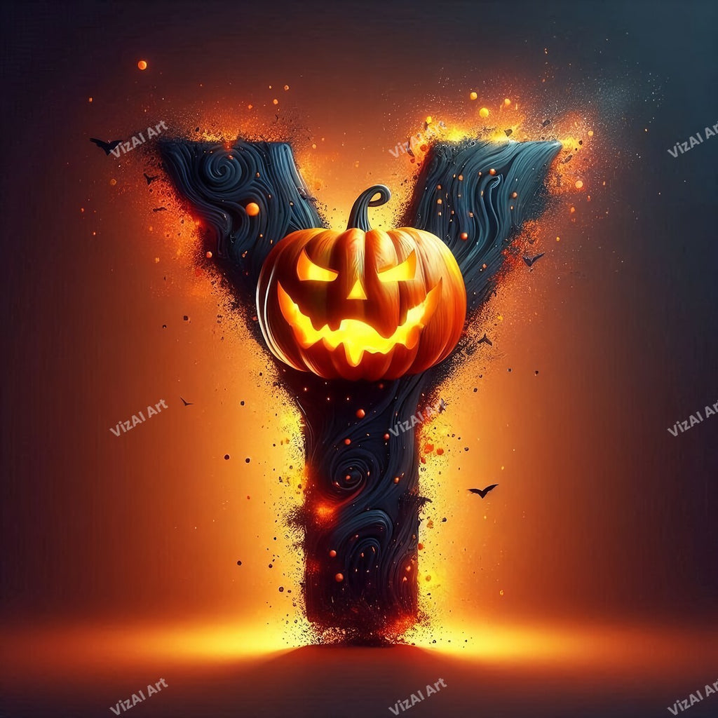 Jack-o'-Lantern Alphabet Wall Art letter Y
