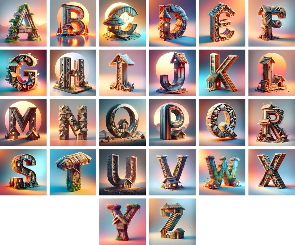 Treehouse Alphabet — choose your individual printable letter A to Z