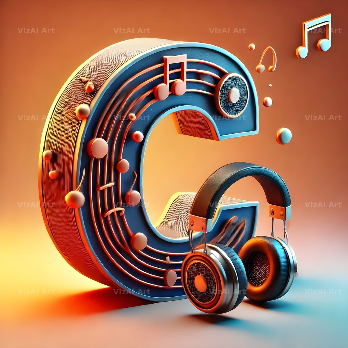 Headphones alphabet letter C