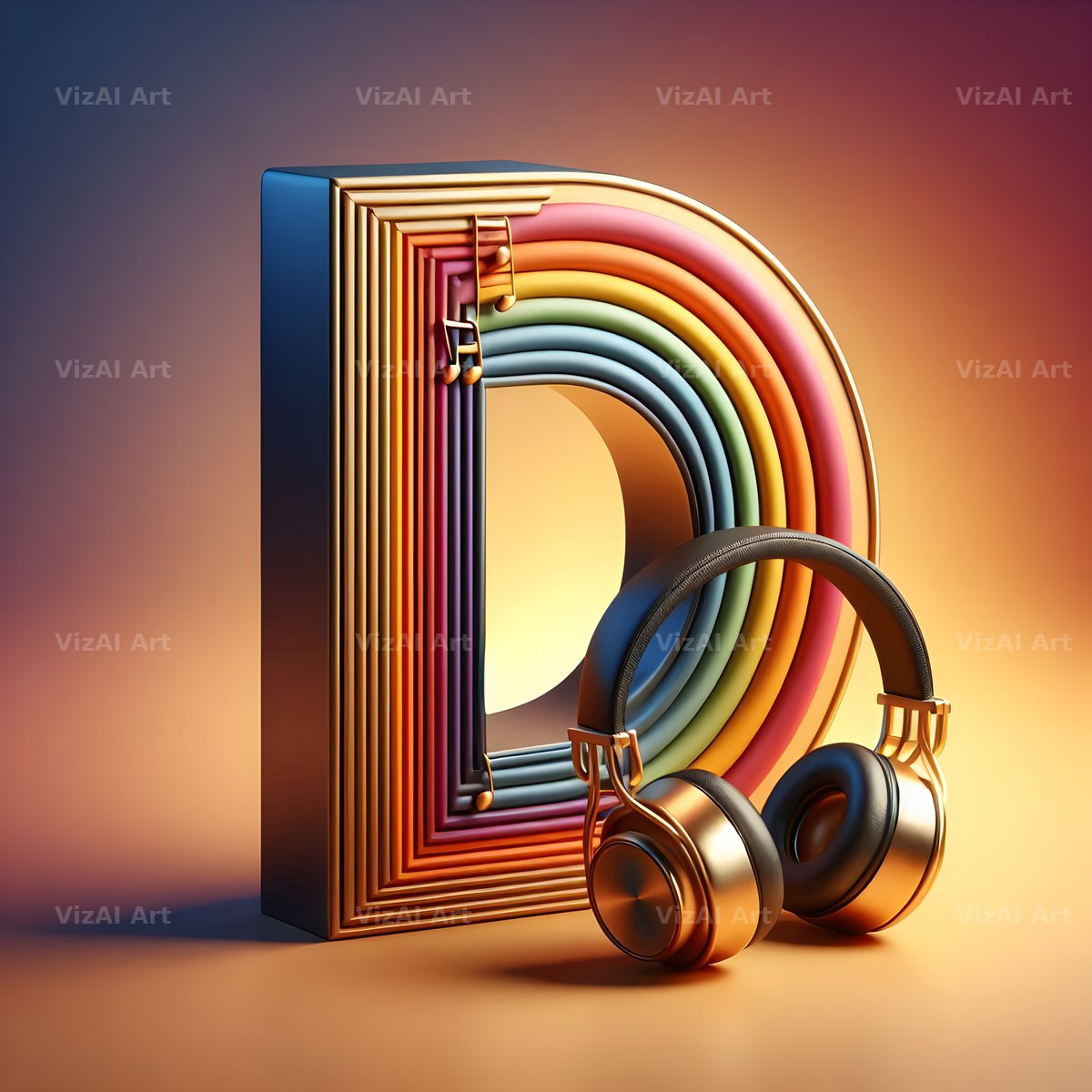 Headphones alphabet letter D
