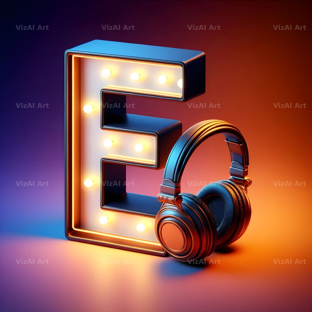 Headphones alphabet letter E