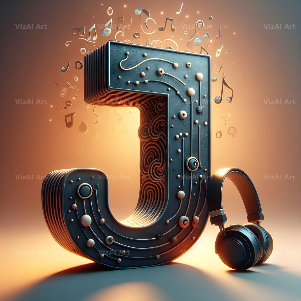 Headphones alphabet letter J