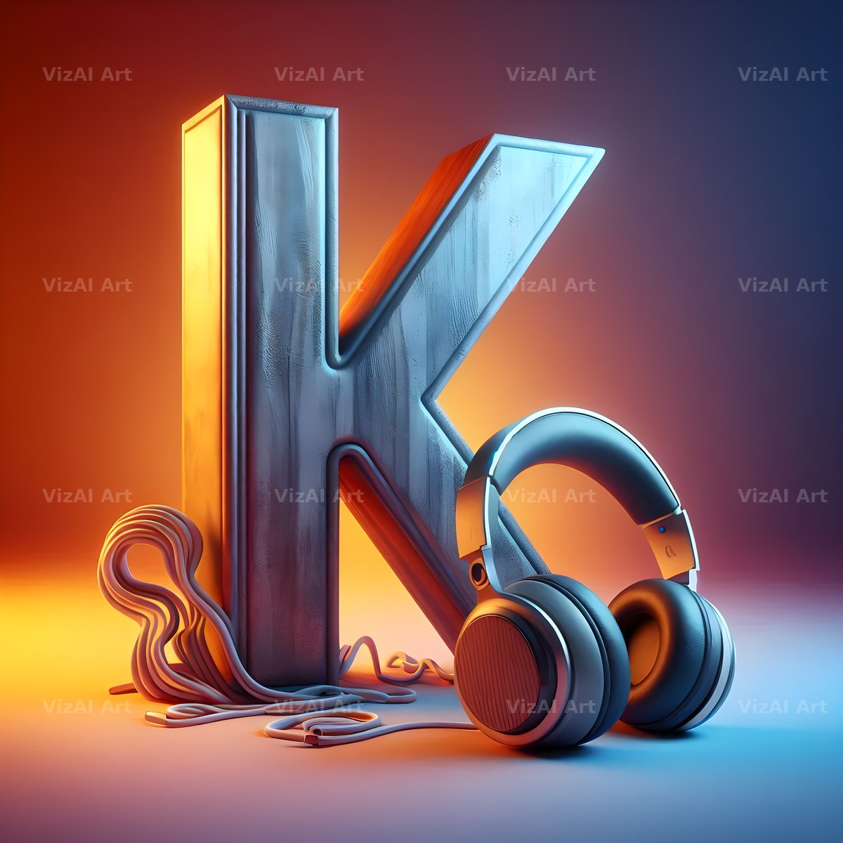 Headphones alphabet letter K