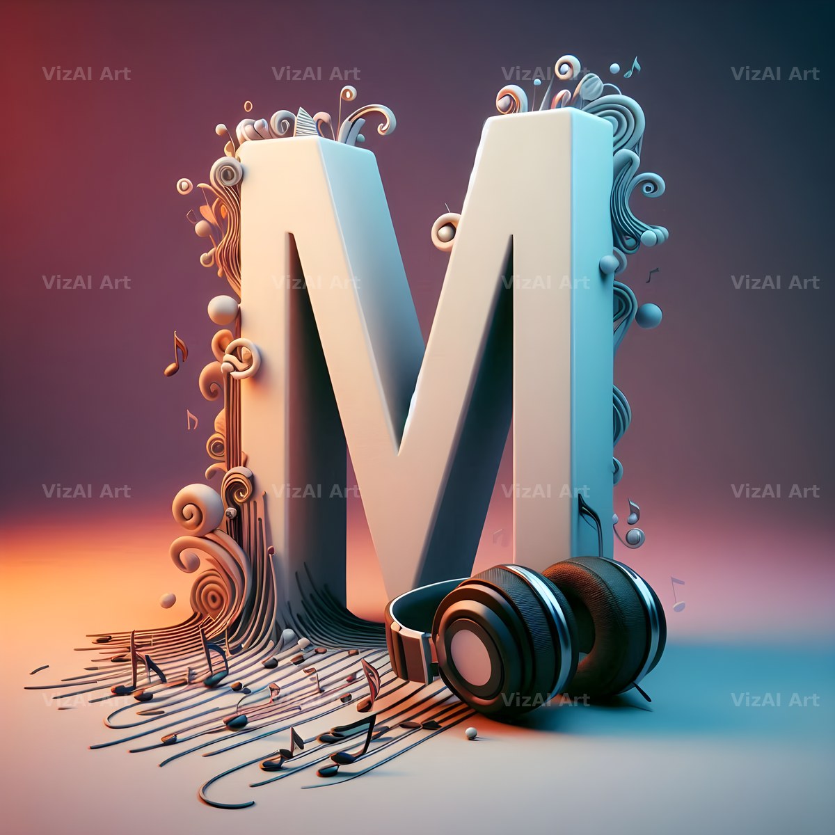 Headphones alphabet letter M