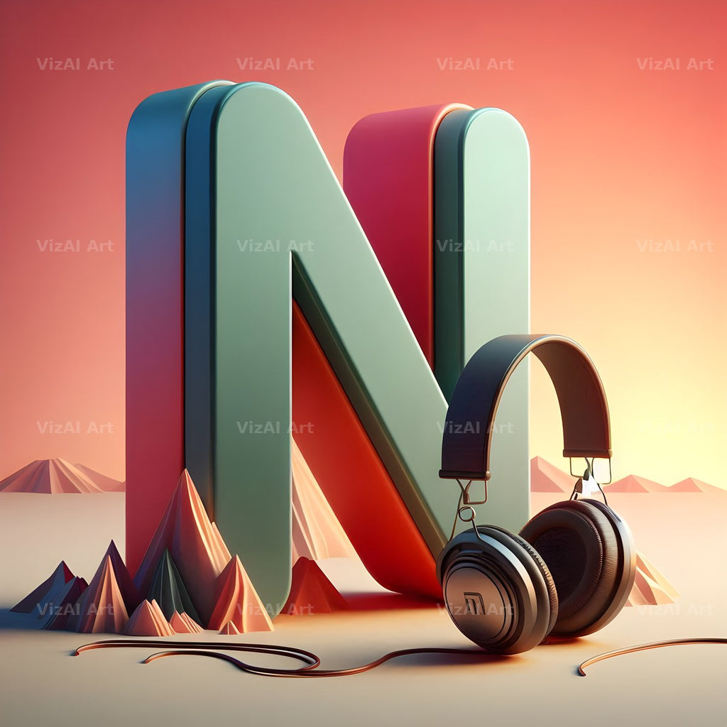 Headphones alphabet letter N