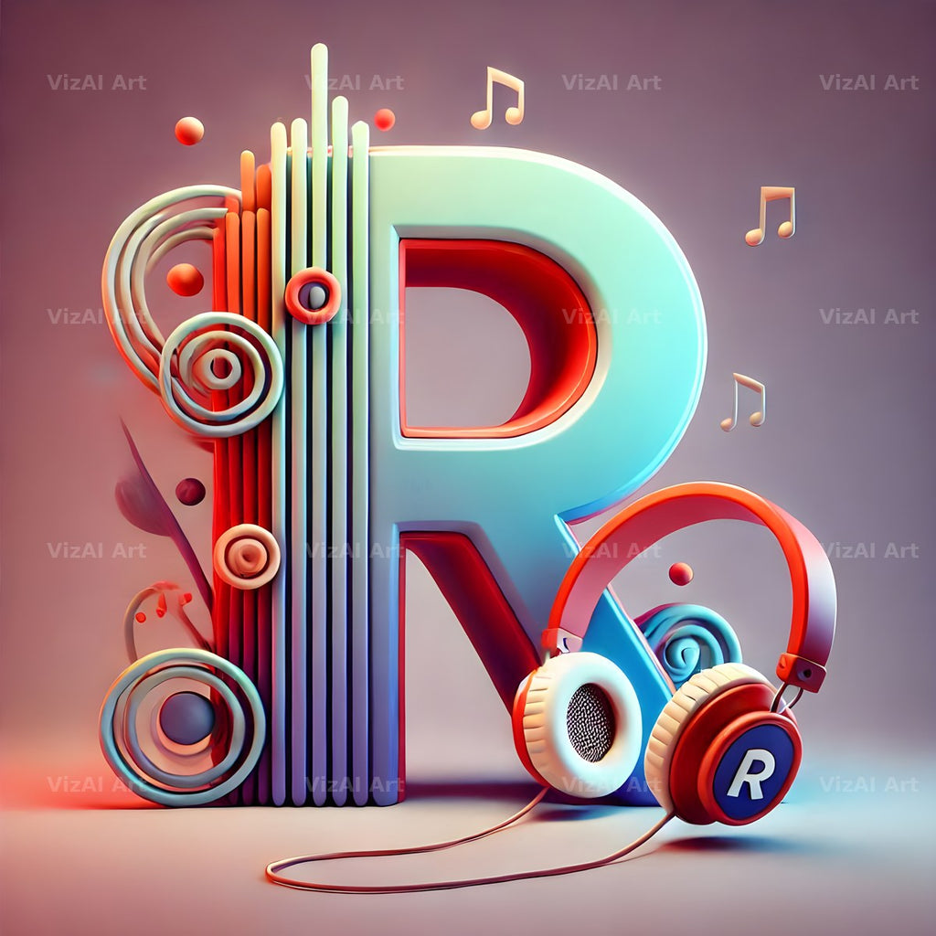 Headphones alphabet letter R