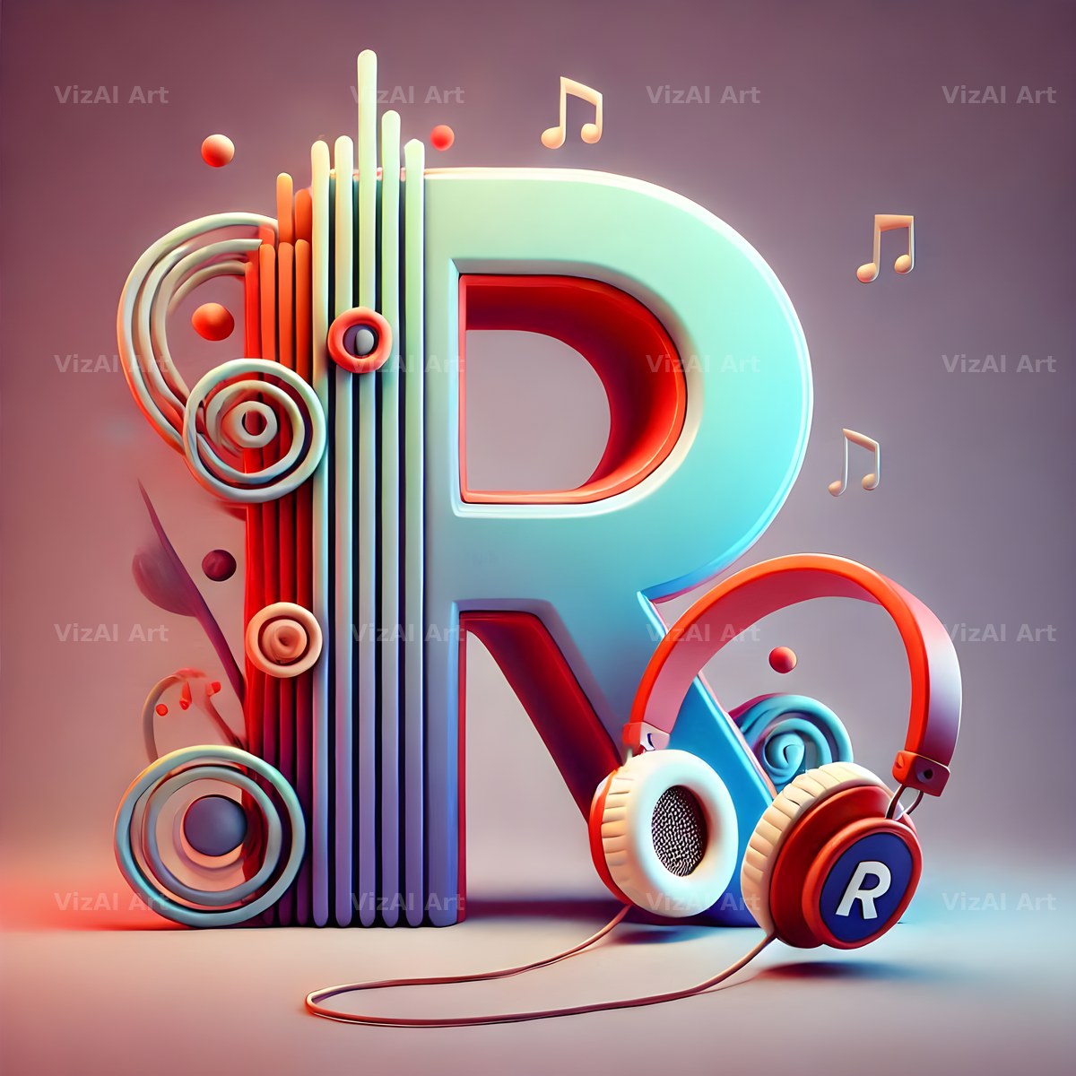 Headphones alphabet letter R