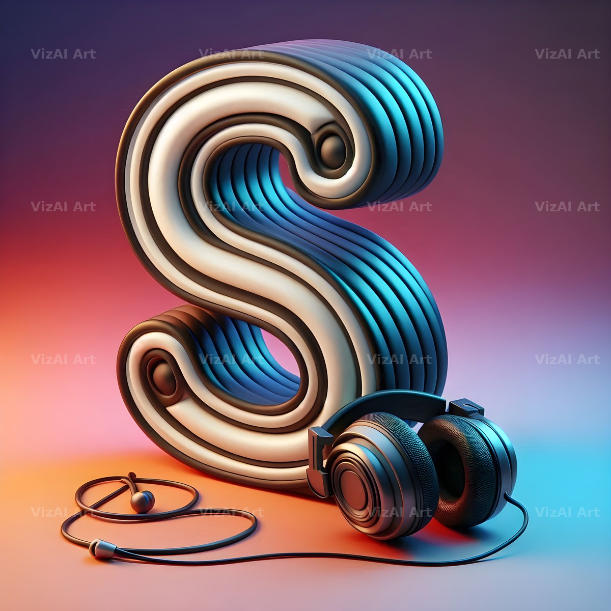 Headphones alphabet letter S