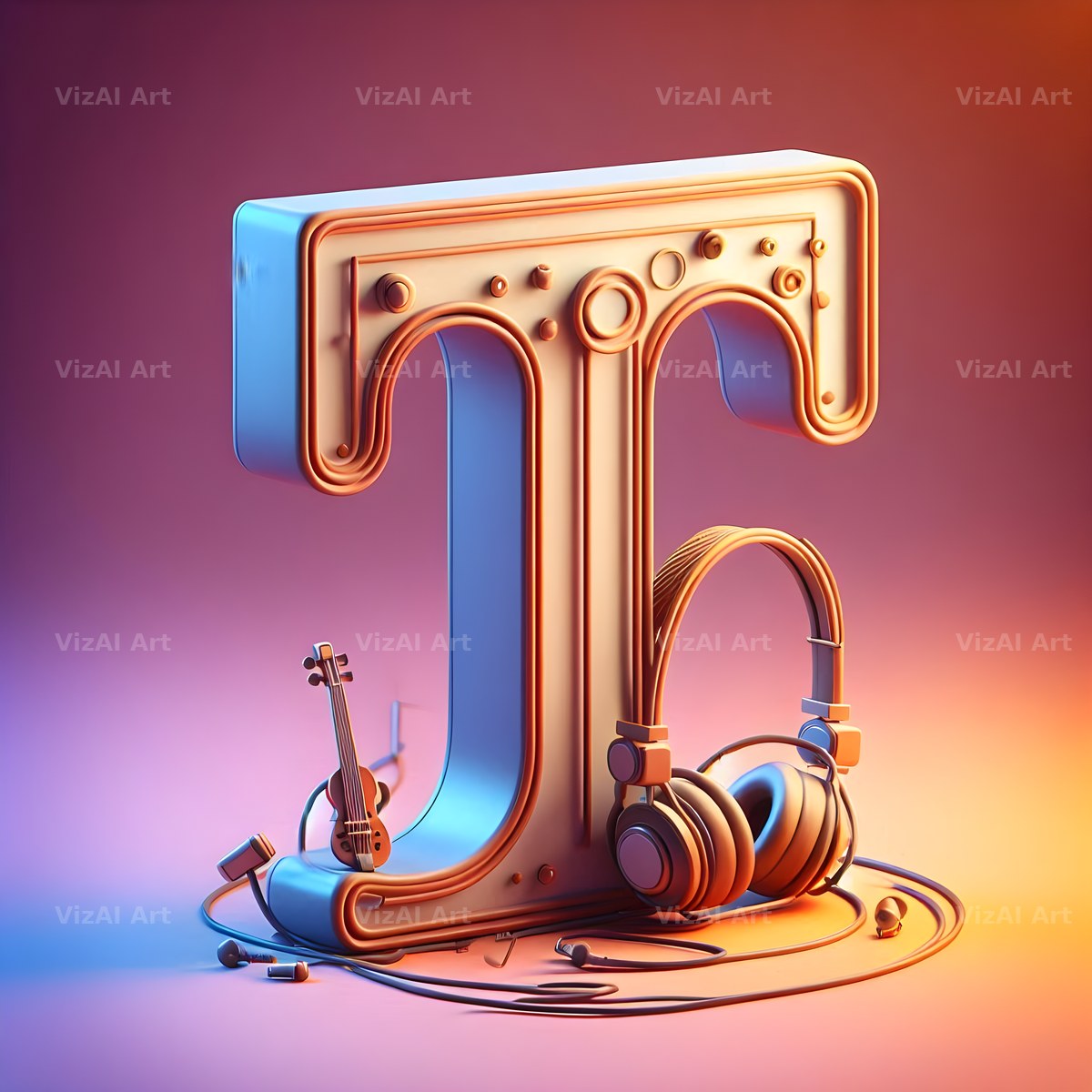 Headphones alphabet letter T