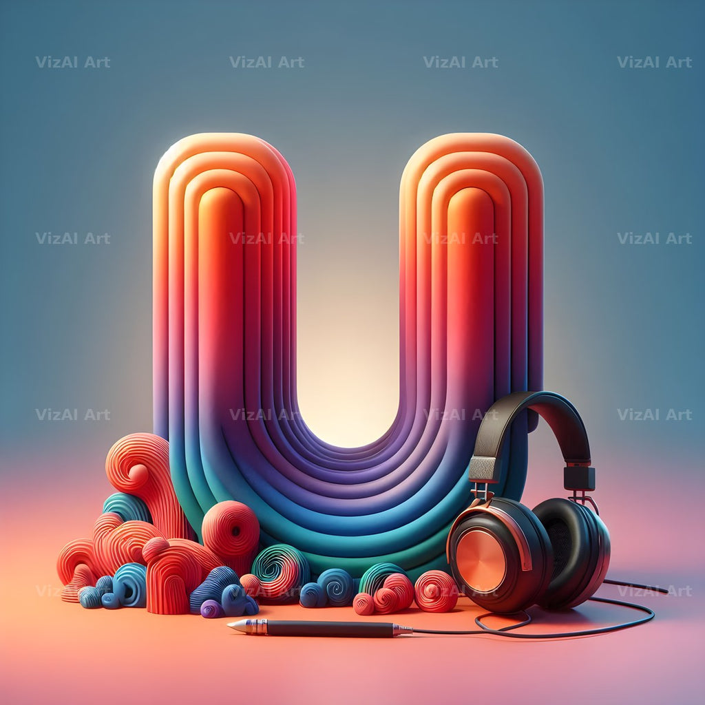 Headphones alphabet letter U