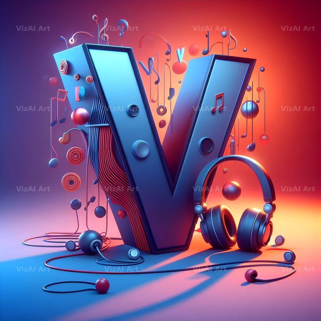 Headphones alphabet letter V
