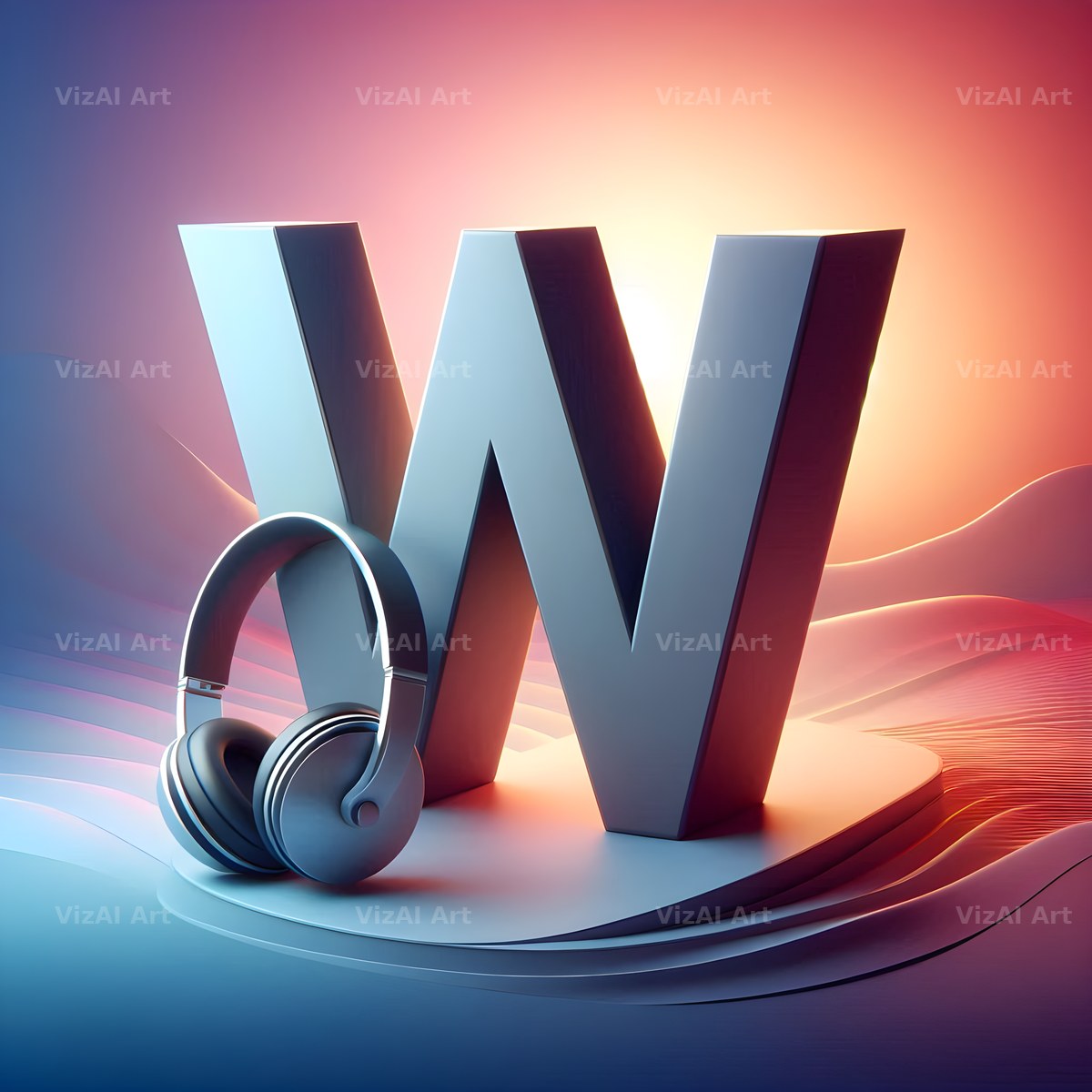 Headphones alphabet letter W