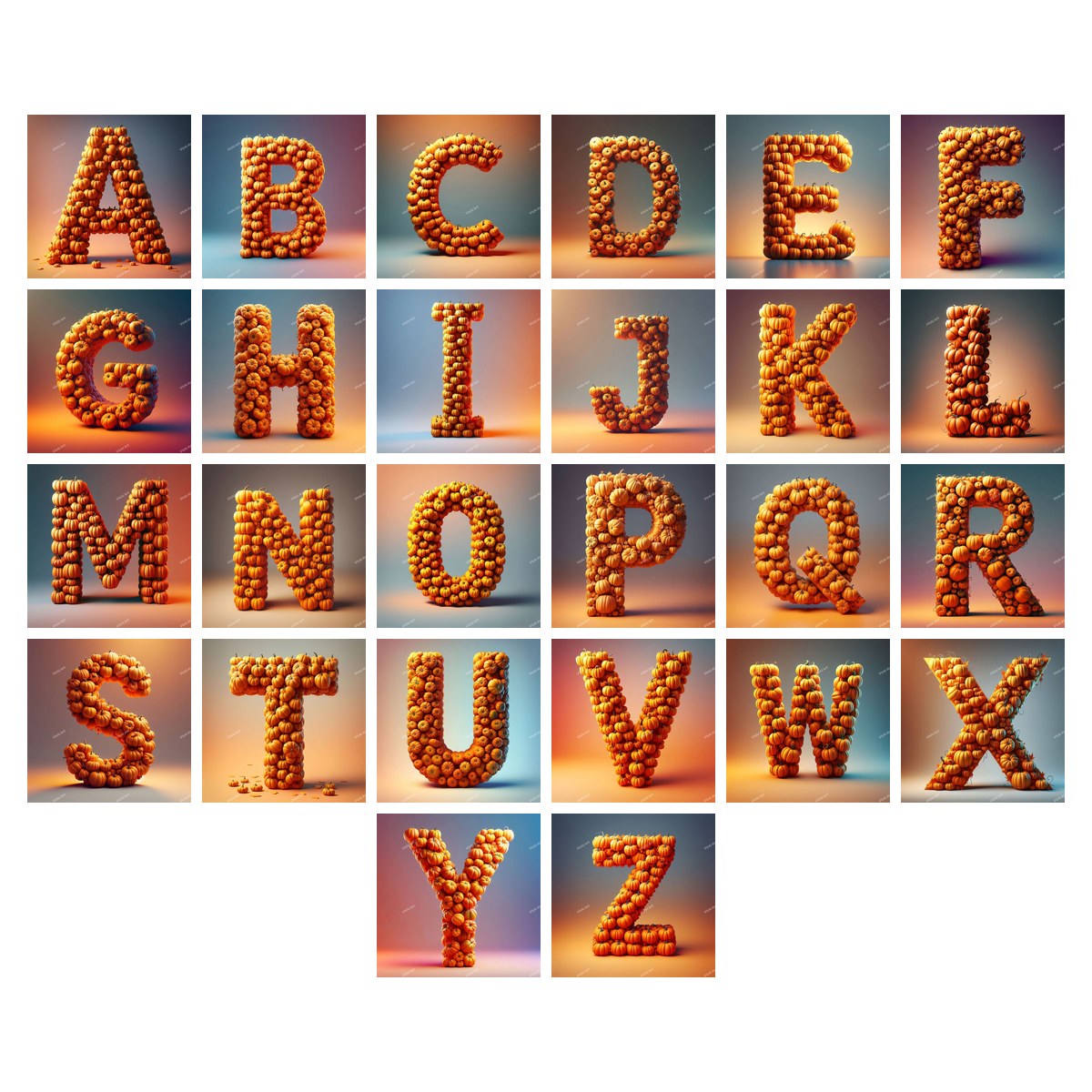 Pumpkin Alphabet — choose your individual printable letter A to Z