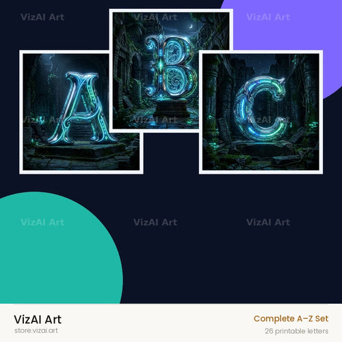 Bioluminescent Grotto alphabet — choose an individual printable letter
