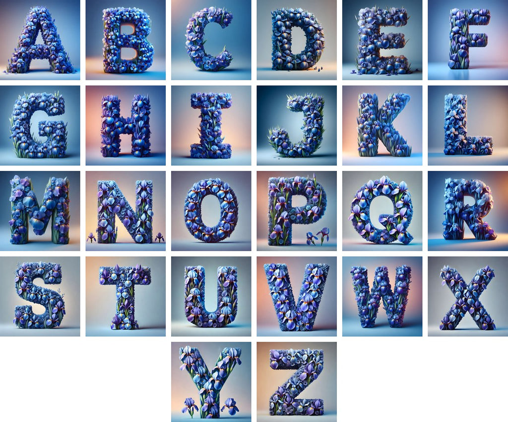 Iris Flower alphabet — all 26 letters
