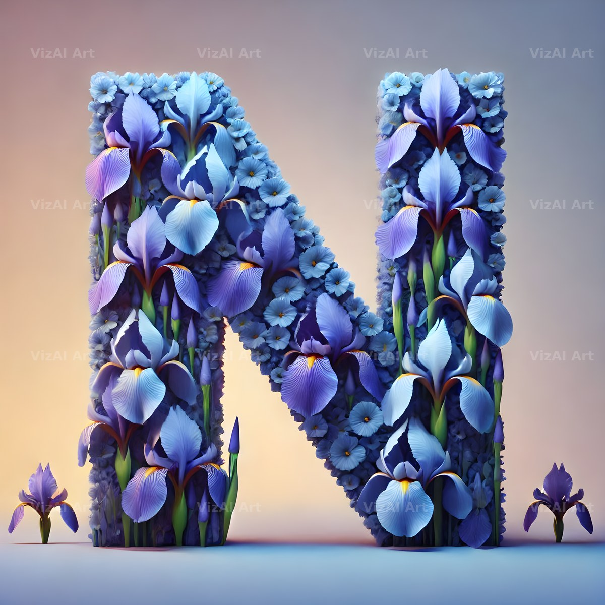 Iris Flower alphabet letter N