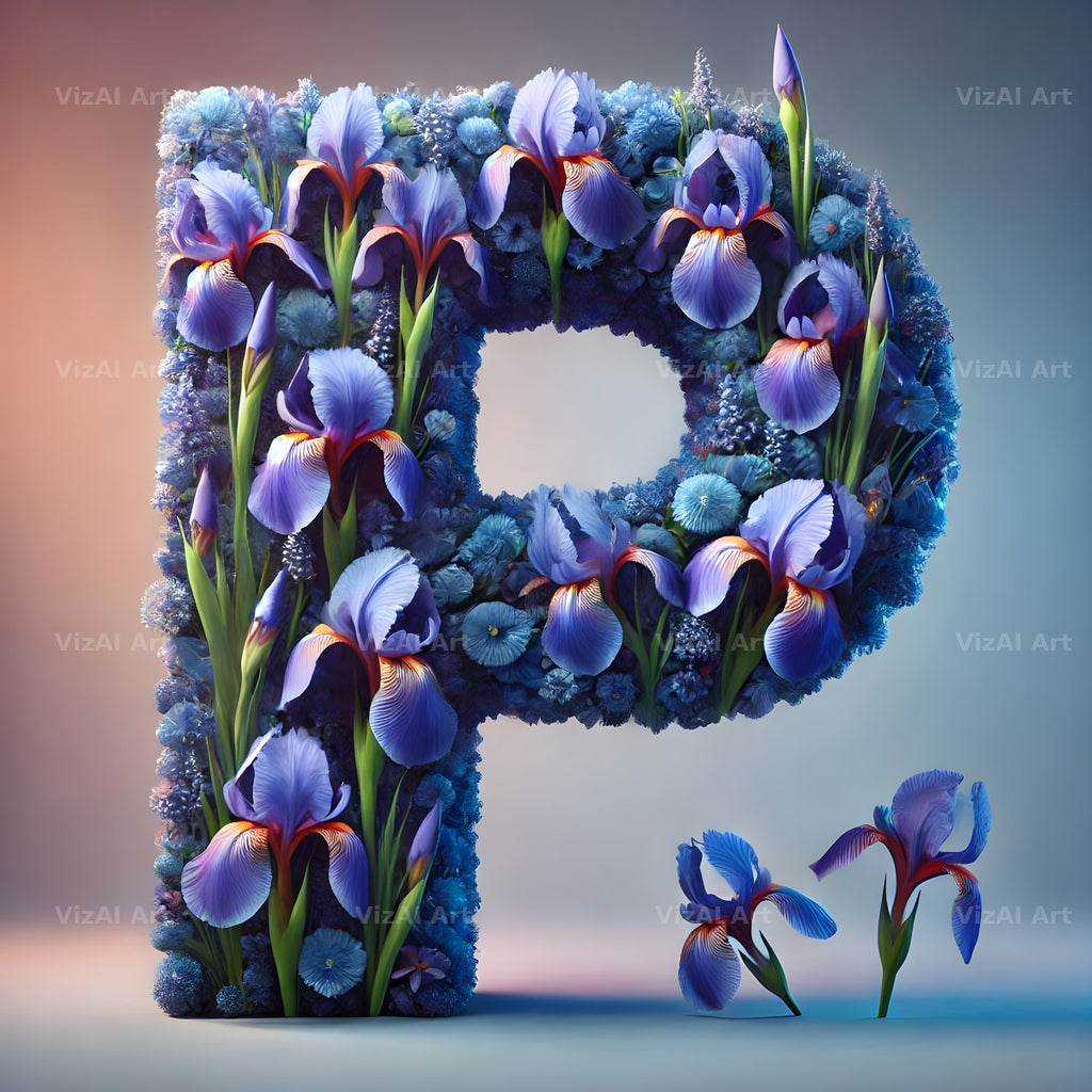 Iris Flower alphabet letter P