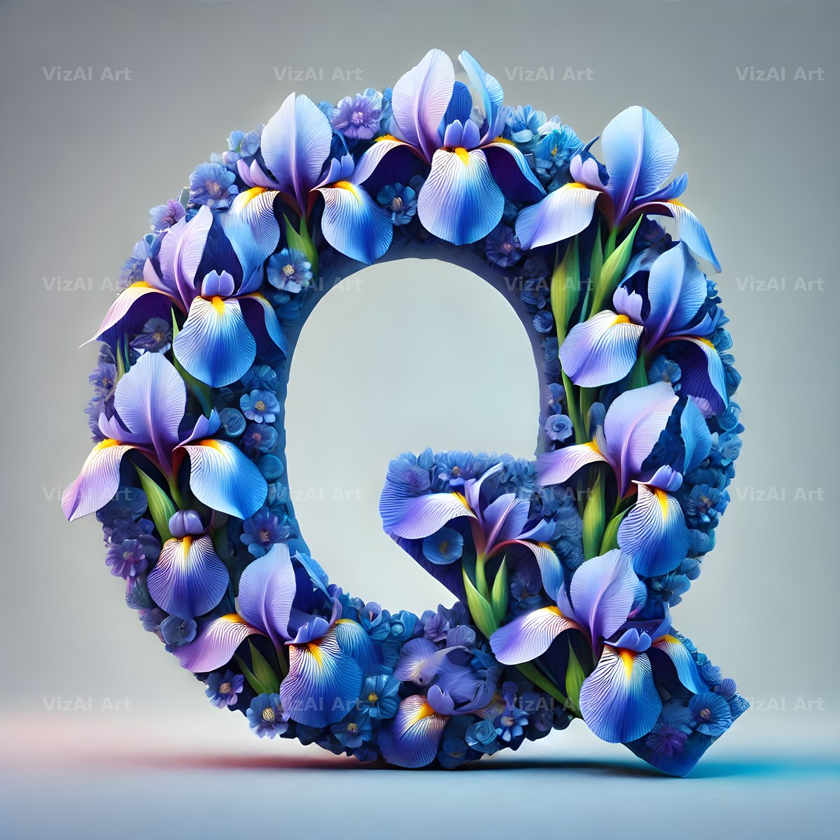 Iris Flower alphabet letter Q