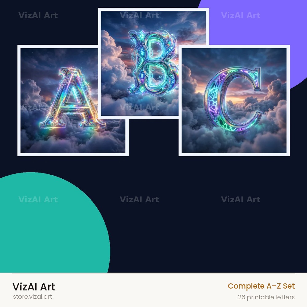 Cloud Sky Iridescent alphabet — choose an individual printable letter