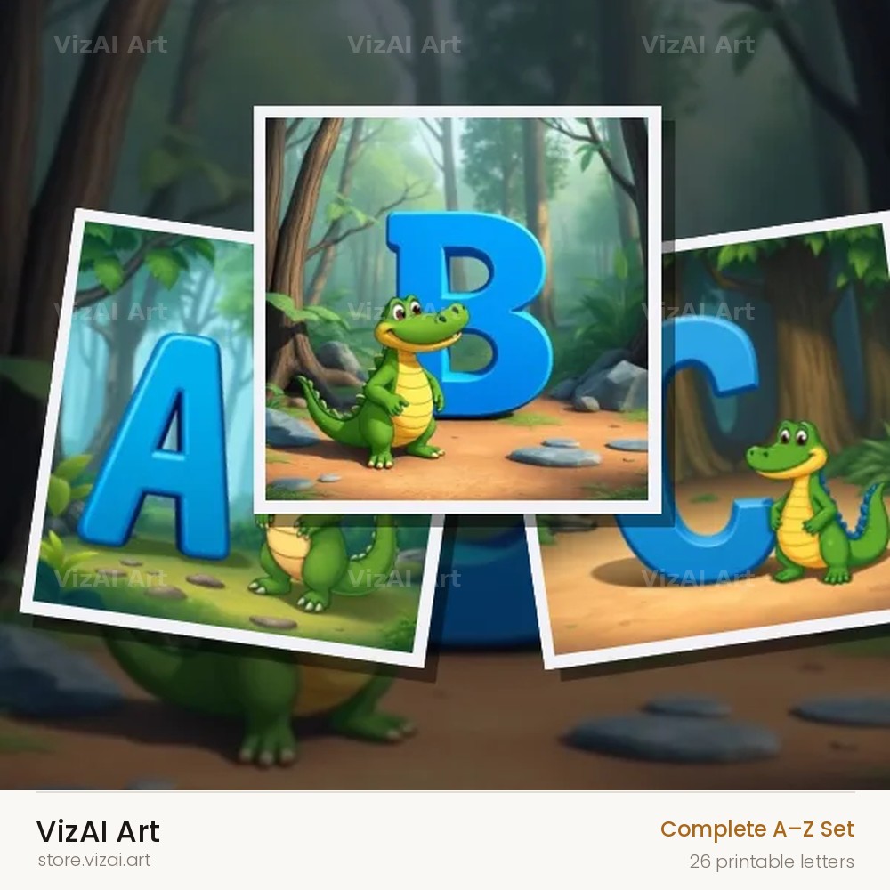 Jungle Crocodile alphabet — choose an individual printable letter