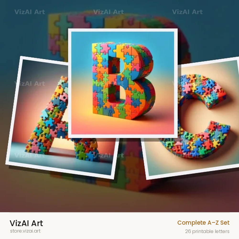 Jigsaw Puzzle Piece alphabet — choose an individual printable letter