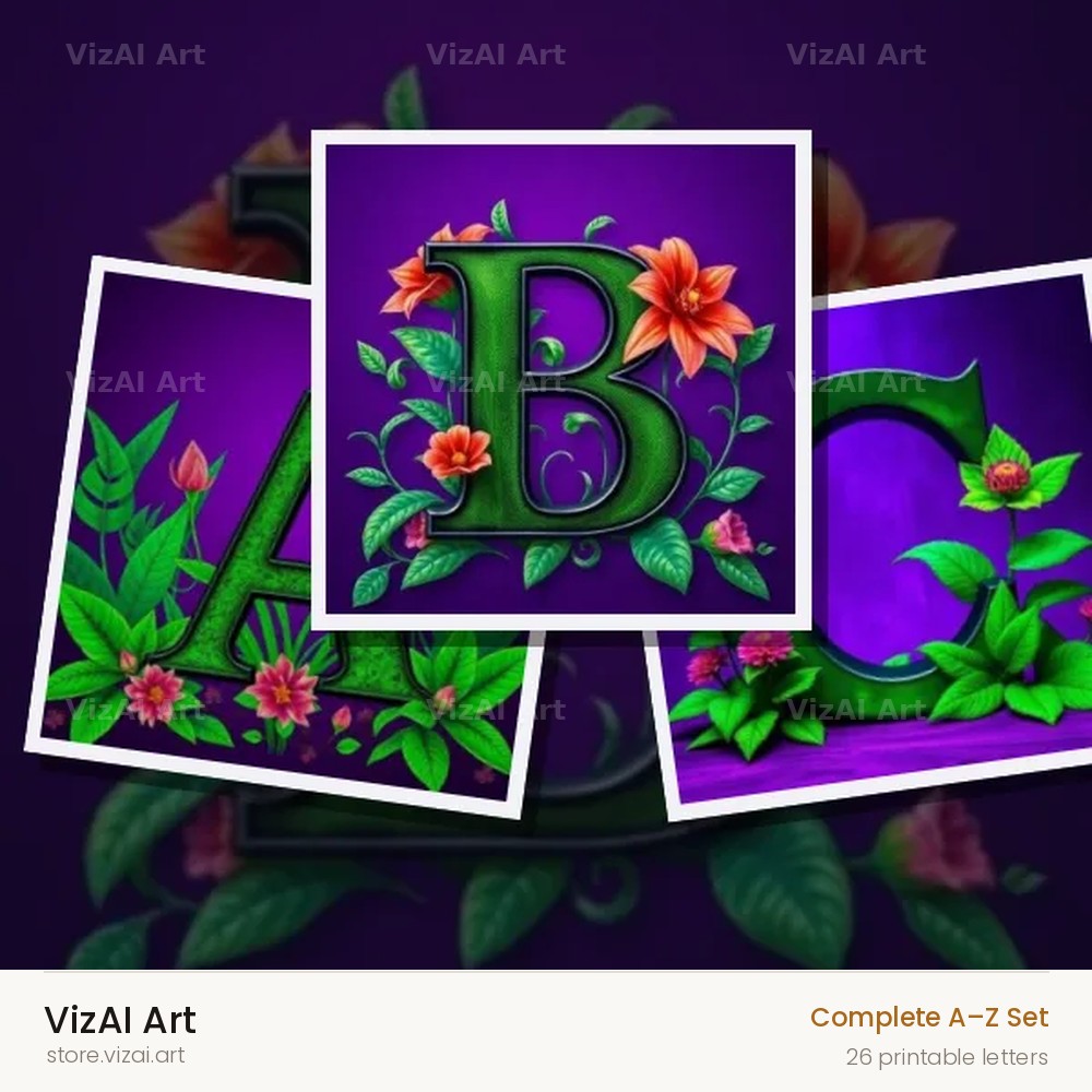 Jungle Flower Vine alphabet — choose an individual printable letter