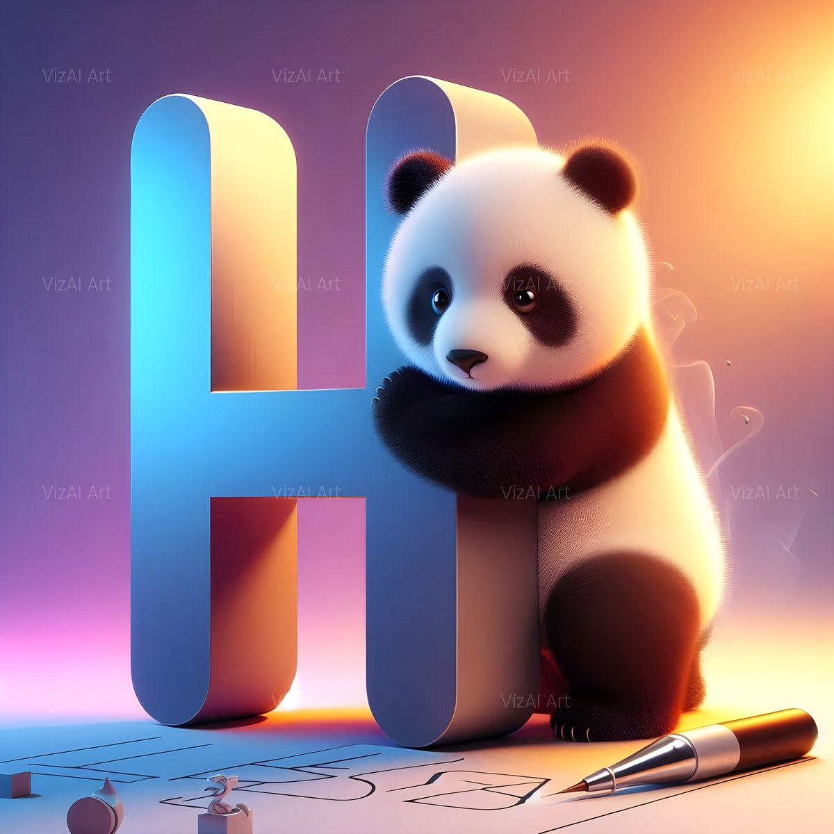 Chunky Panda Play alphabet — printable letter H