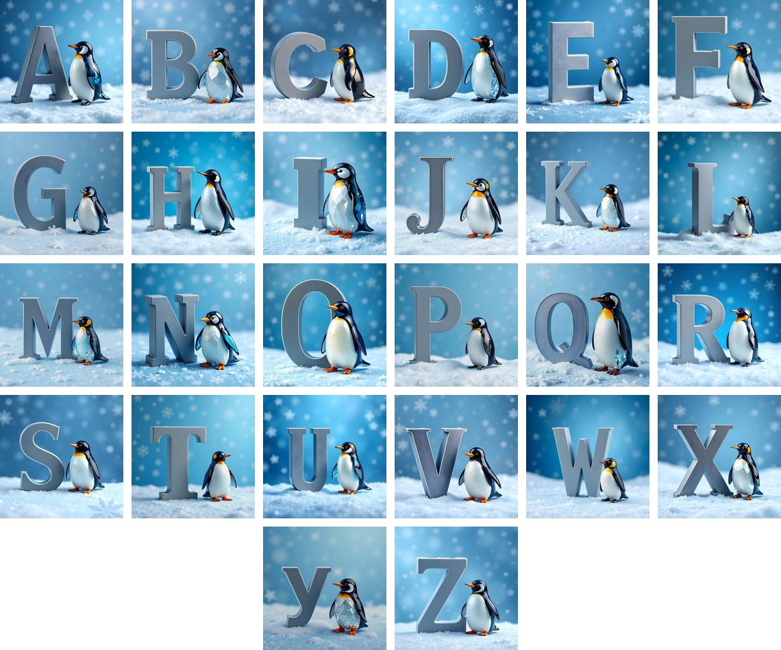 Penguin alphabet — all 26 letters A to Z