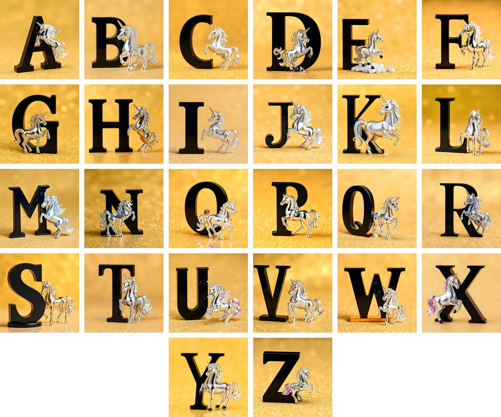 Unicorn alphabet — all 26 letters A to Z
