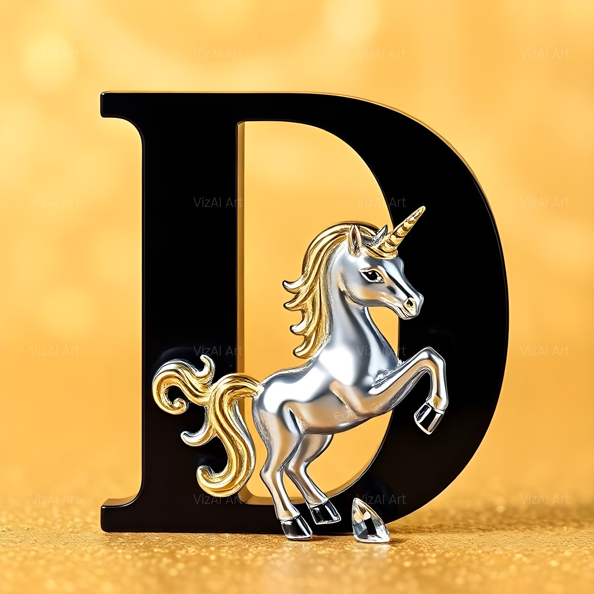 Chrome Unicorn Glitter alphabet — printable letter D