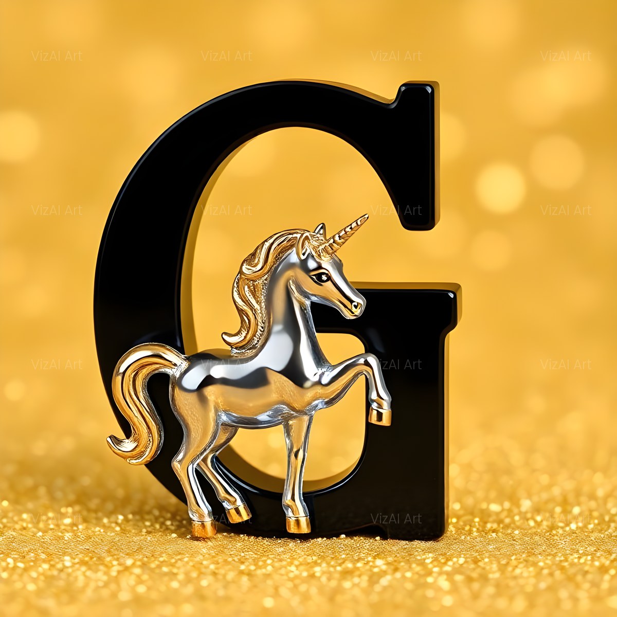 Chrome Unicorn Glitter alphabet — printable letter G