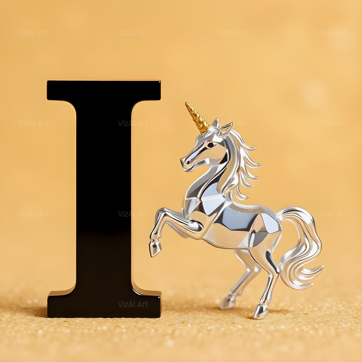 Chrome Unicorn Glitter alphabet — printable letter I