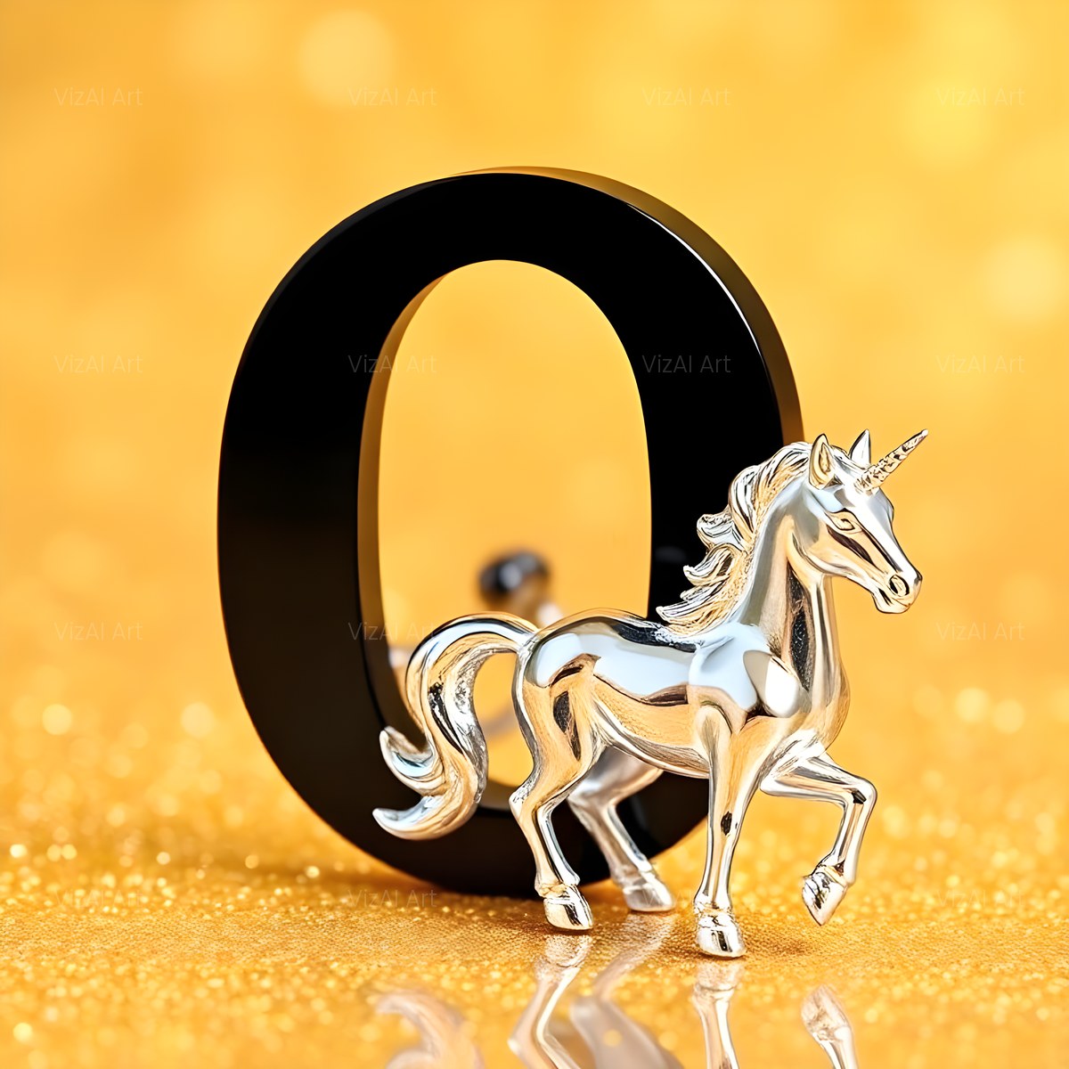 Chrome Unicorn Glitter alphabet — printable letter O