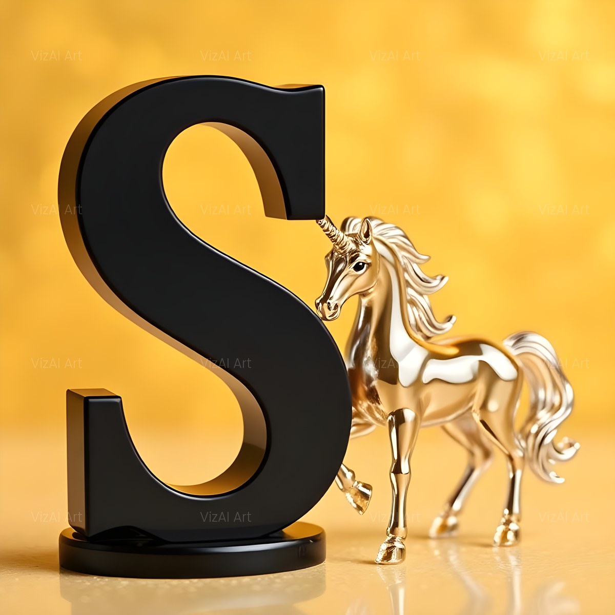 Chrome Unicorn Glitter alphabet — printable letter S