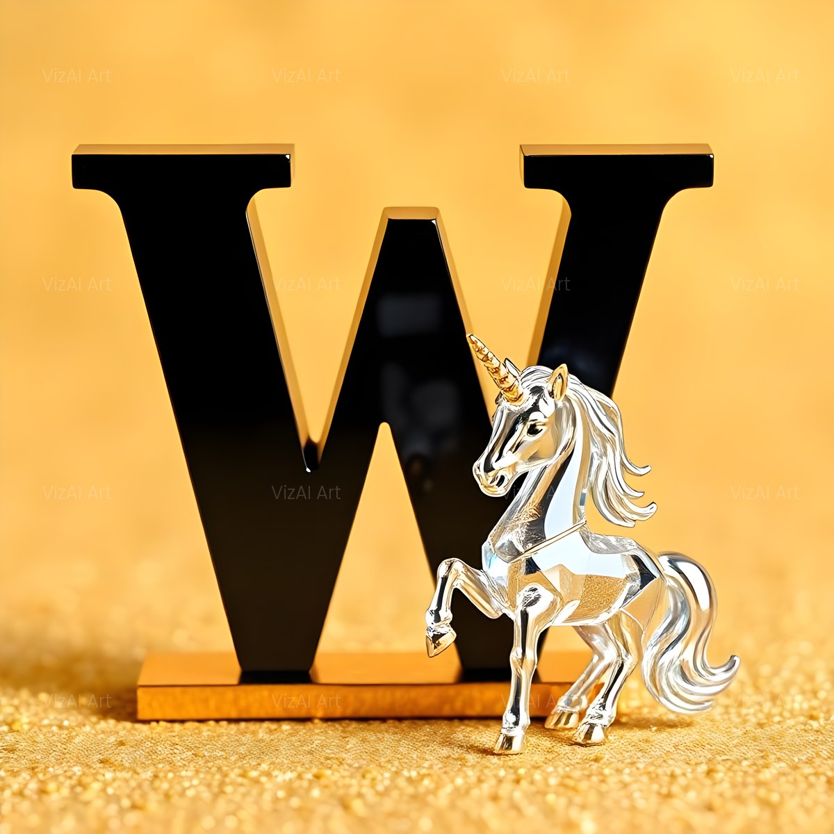 Chrome Unicorn Glitter alphabet — printable letter W