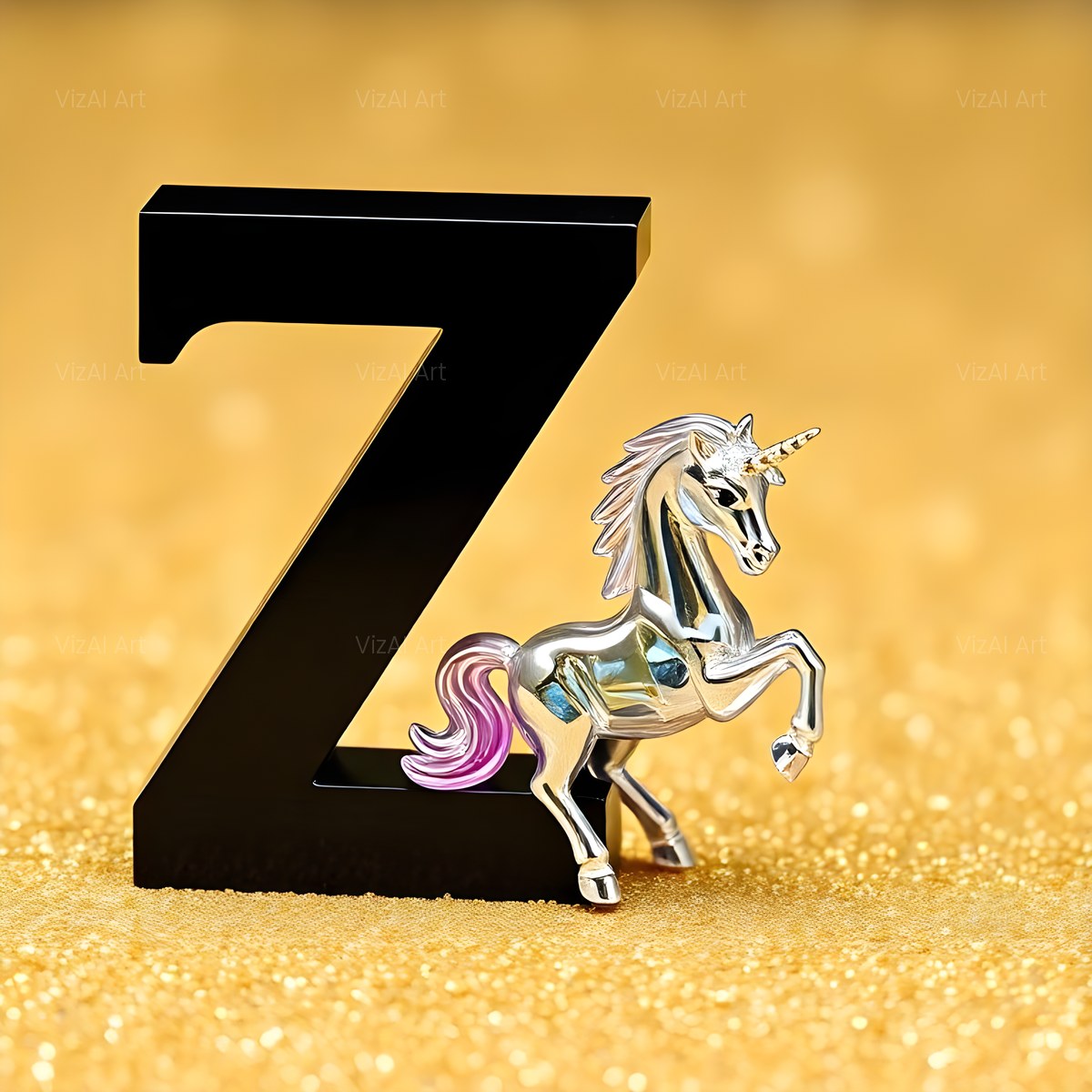 Chrome Unicorn Glitter alphabet — printable letter Z