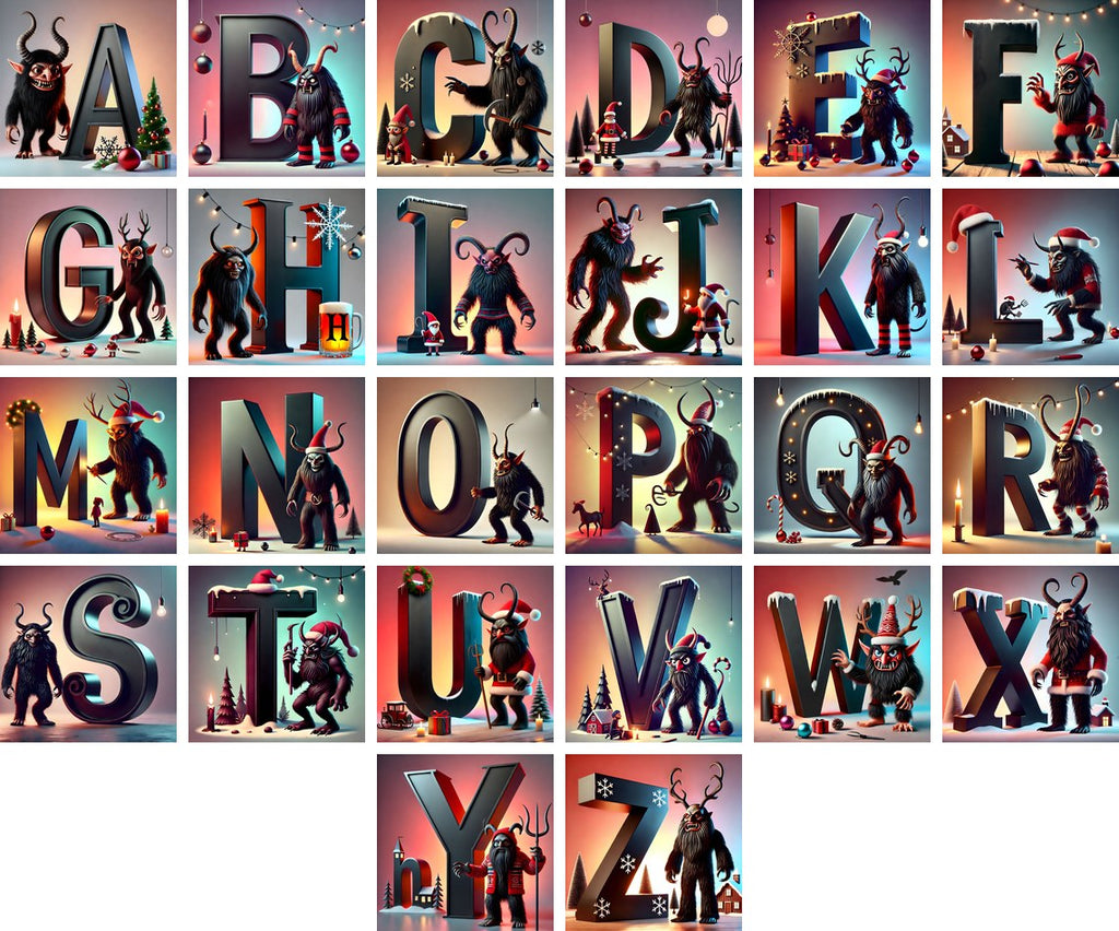 Krampus Alphabet — choose your individual printable letter A to Z