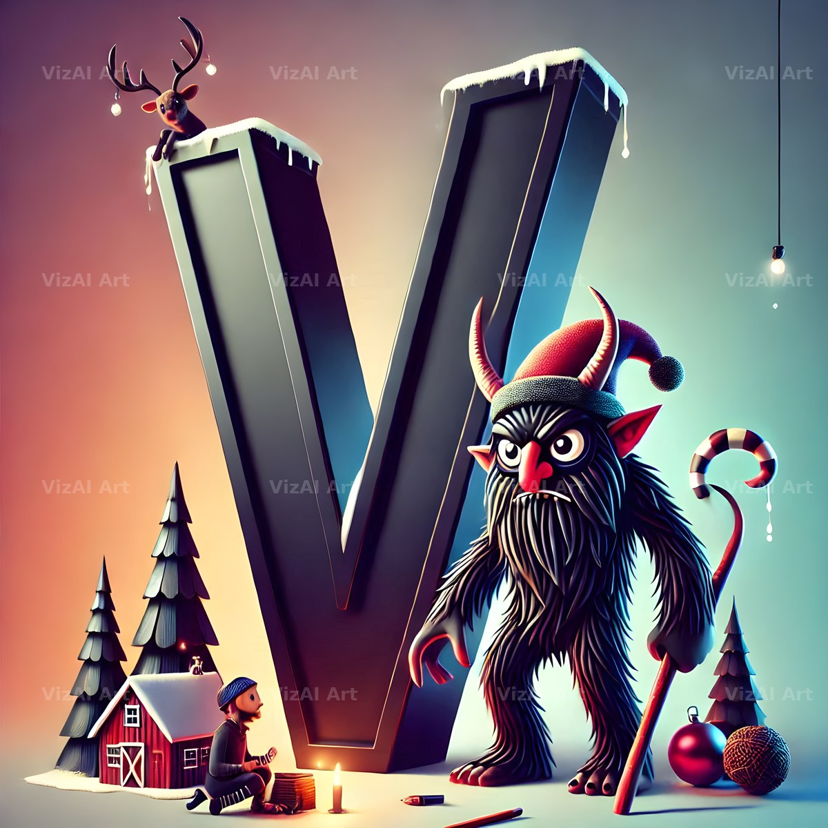 Krampus alphabet letter V