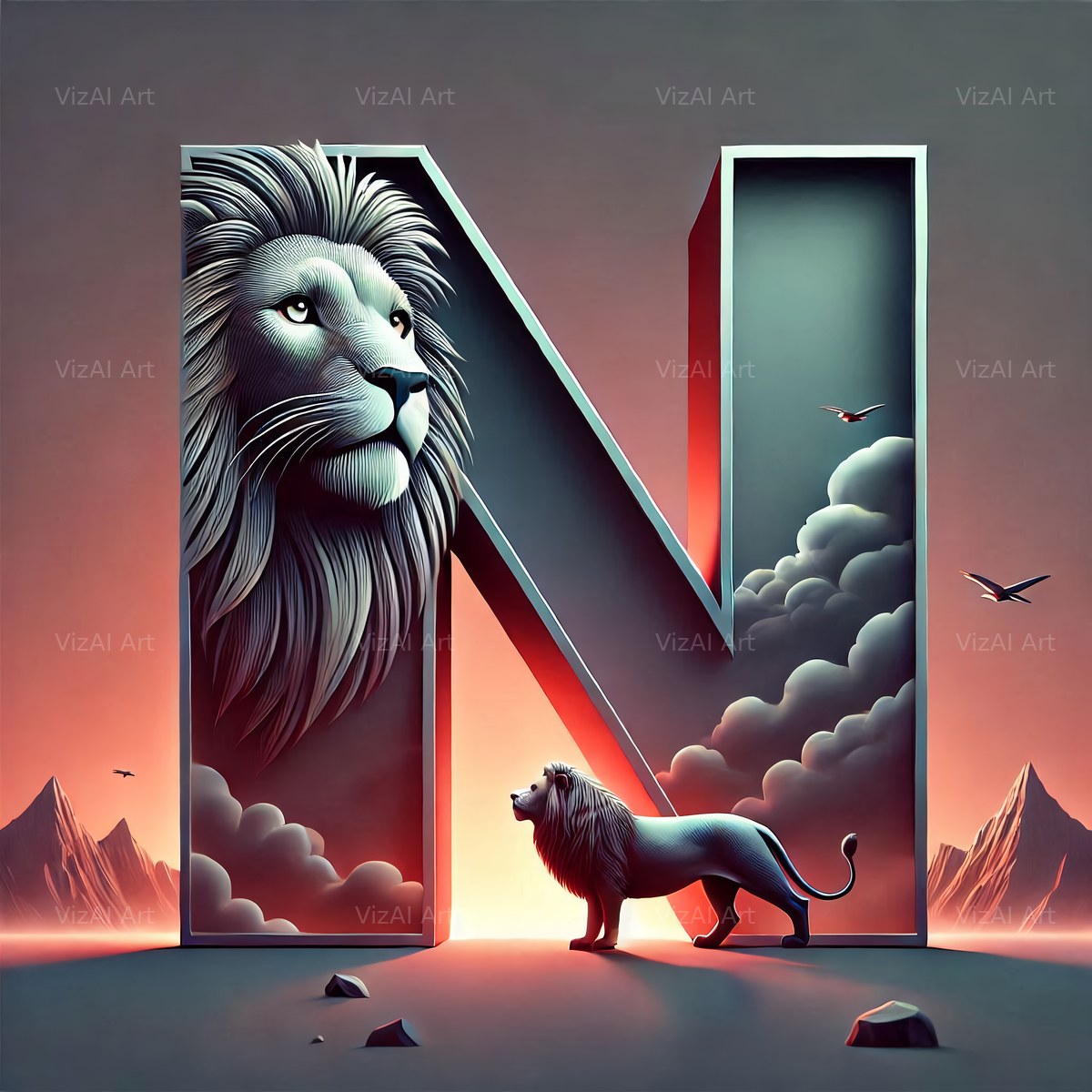 Lion alphabet letter N