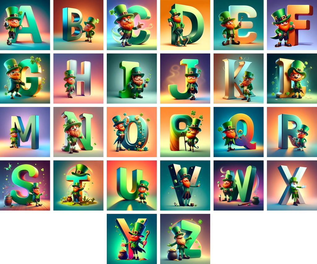 Leprechaun Alphabet — choose your individual printable letter A to Z