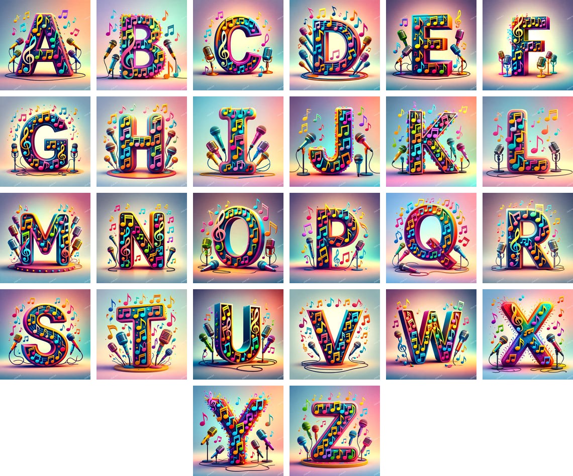 Colored Microphones alphabet — all 26 letters A to Z