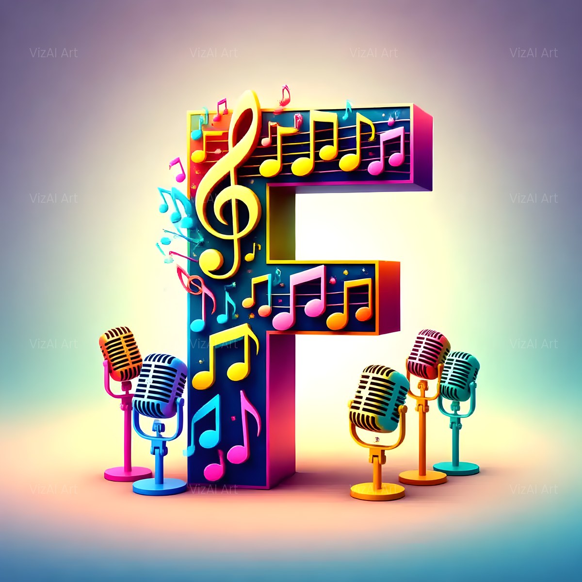 Colored Microphones alphabet — printable letter F